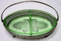 Vintage Green Vaseline Uranium Art Glass Divided H