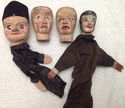 Rare Set 4 Antique Wooden Carved Hand Painted Pupp