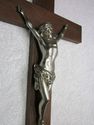 Antique Religious Crucifix Wood Cross w silver Jes