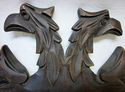 Vintage Wood Carved Relief 2 Headed Eagles Sculptu