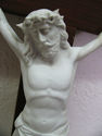 Large Antique Crucifix Wood Wall Vintage Bisque Po