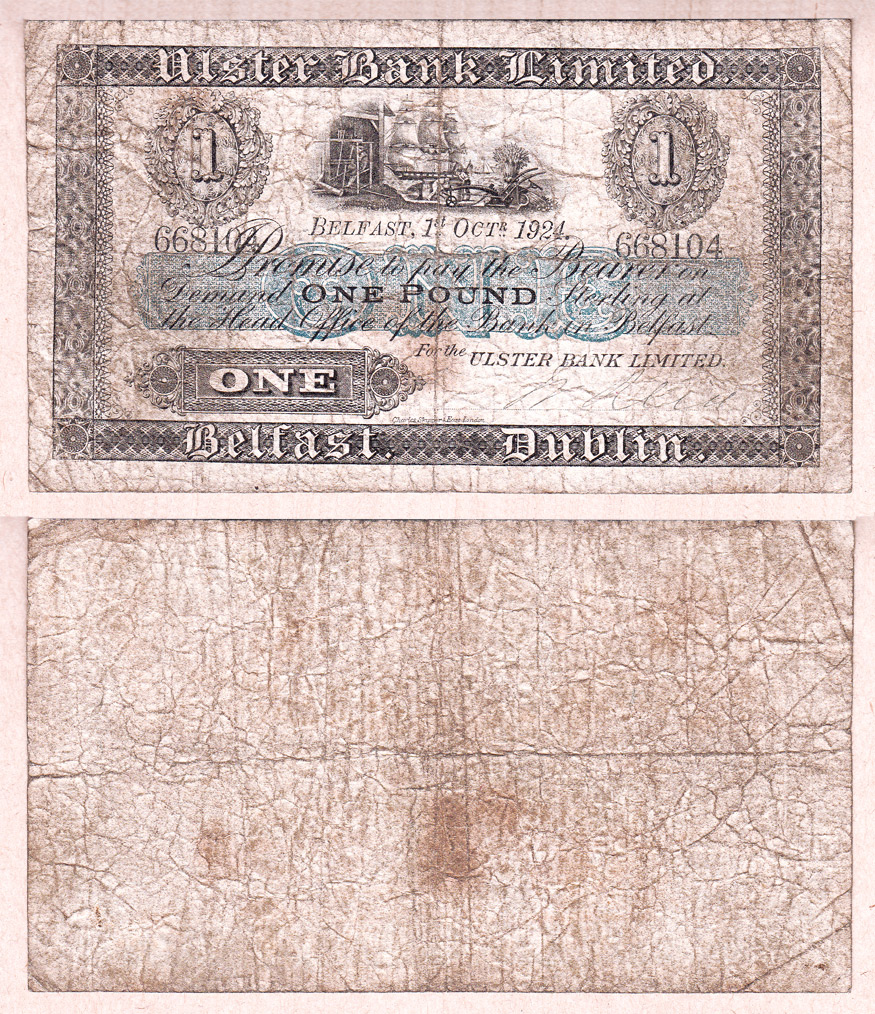 Rare Early Date 1924 Northern Ireland Ulster Bank Limited 1 Ebay