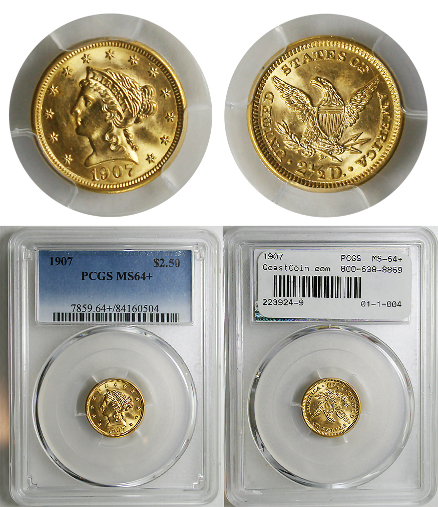 1907 250 Usa Gold Quarter Eagle Pcgs Ms64 Ebay