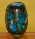 1970s Art Glass Etched Mdina BLUEY GREEN Vase like