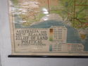 LARGE VINTAGE HANGING WALL MAP AUSTRALIA AND NEW Z