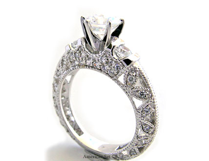 PLATINUM FILIGREE PAVE DIAMOND ENGAGEMENT RING SOLITAIRE SETTING | eBay