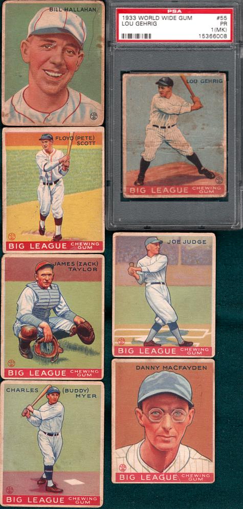 SOLD -- 1933 World Wide Gum Gehrig PSA 1 & 1934 Goudey lowends ...