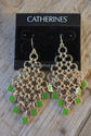 CATHERINES Pierced Earrings Green Gold Tone Dangli