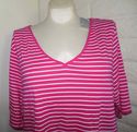 Plus Size 26W 28W 3X Pink LANE BRYANT Striped V-Ne