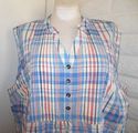 Plus Size 4X Blue Plaid Blouse LIZ & ME Pleated Bo