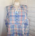 Plus Size 4X Blue Plaid Blouse LIZ & ME Pleated Bo