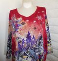 Plus Size 3XWP Red LIZ & ME Snowy Winter Holiday C