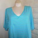 Plus Size 26W 28W 3X Turquoise Blue Striped Lane B