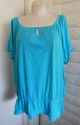 Plus Size 26W 28W 3X Turquoise Blue Peasant Peplum