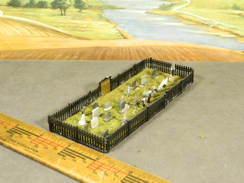 N Scale BUILT Model Building CEMETERY GRAVEYARD with TOMBSTONES