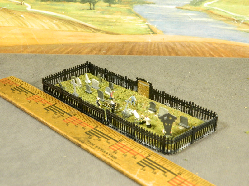 N Scale BUILT Model Building CEMETERY GRAVEYARD with TOMBSTONES