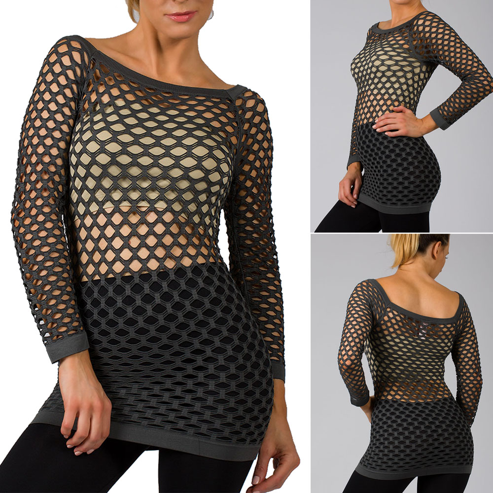 long sleeve fishnet tops