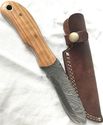 Damascus Steel Fixed Blade Hunting Knife Teak Wood