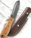 Damascus Steel Fixed Blade Hunting Knife Teak Wood