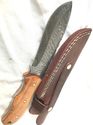 Damascus Steel Fixed Blade Hunting Knife Teak Wood