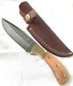 Damascus Steel Fixed Blade Knife Teak Wood Handle 