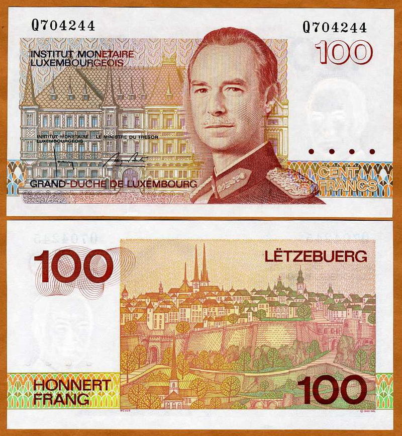 lot, luxembourg 5 x 100 francs, (1986-1993) p-58b unc
