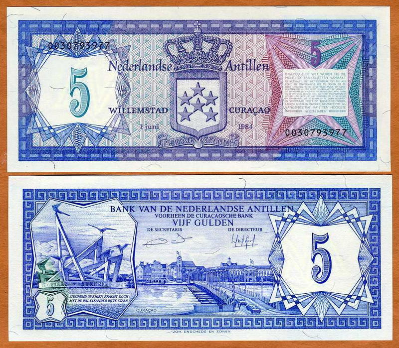 NETHERLAND ANTILLES 5 GULDEN 1984 P 15 UNC