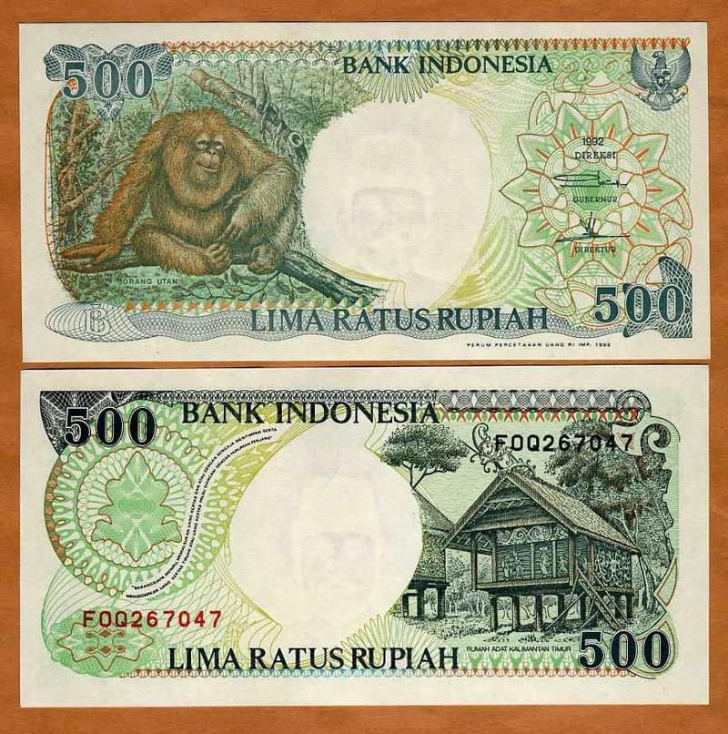 INDONESIA 1992 500 RUPIAH UNCIRCULATED NOTE P-128 ORANGUTANG FROM A USA SELLER