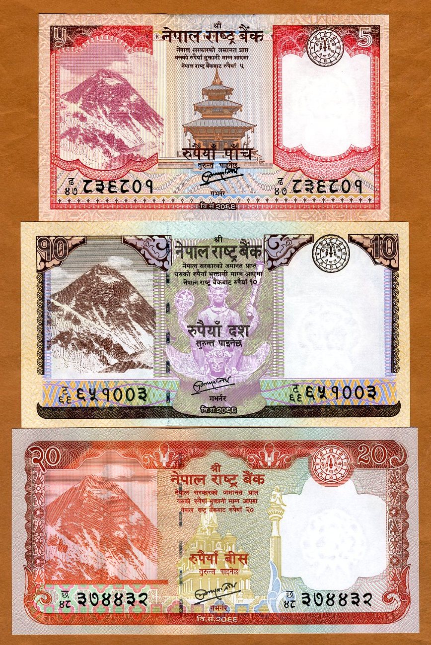 Coins & Paper Money 20 5 10 EVEREST 50 Nepal Rupee Set of 4 Rastra Bank ...