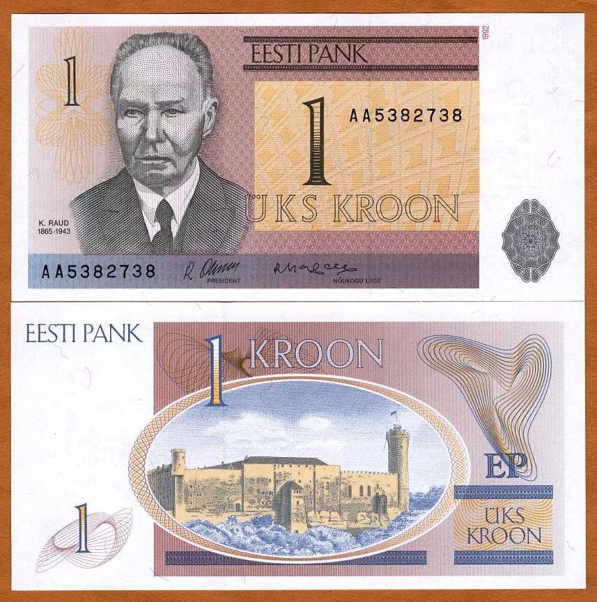 P-69 UNC AA-Prefix Estonia Ex-USSR 1 Kroon 1992