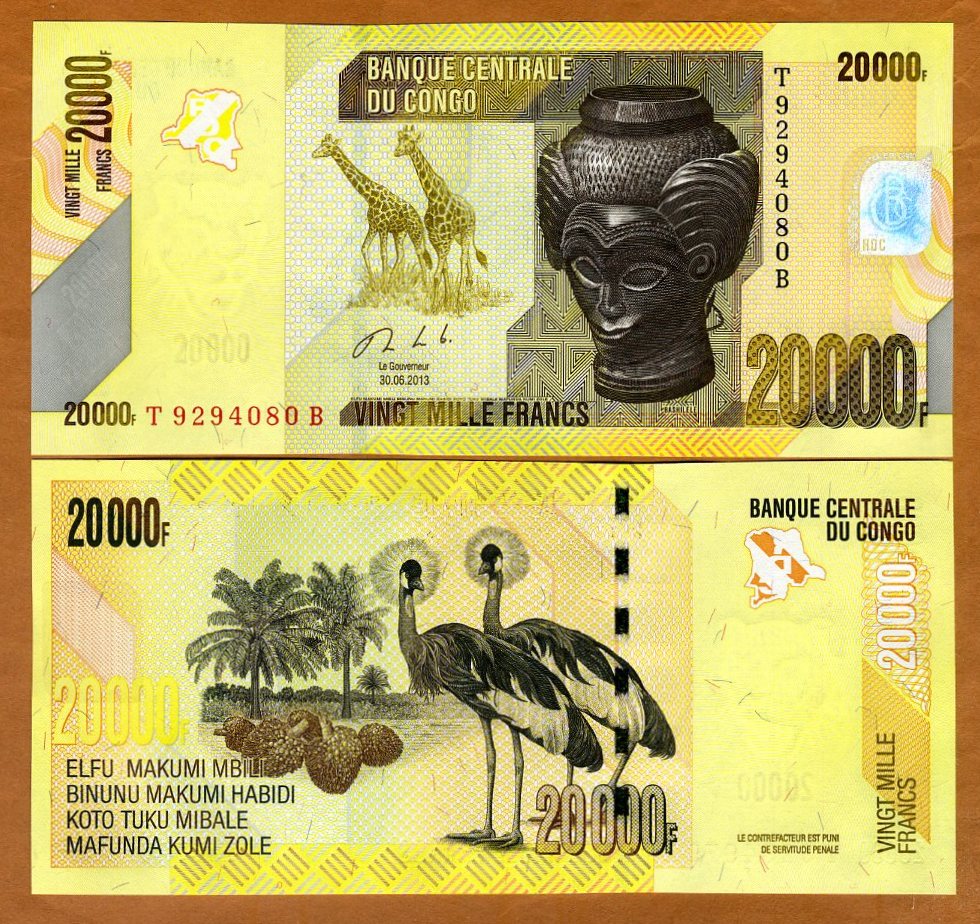 CONGO 20,000 20000 FRANCS 2013 P 104 UNC