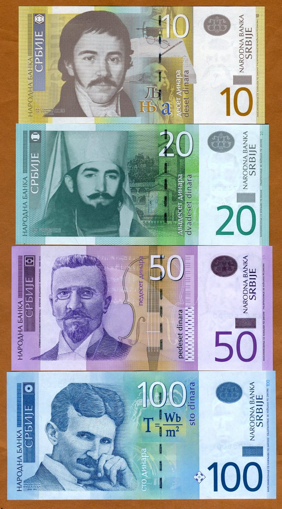 10;20;50;100;200 Dinara SET Serbia 2010-2016 UNC