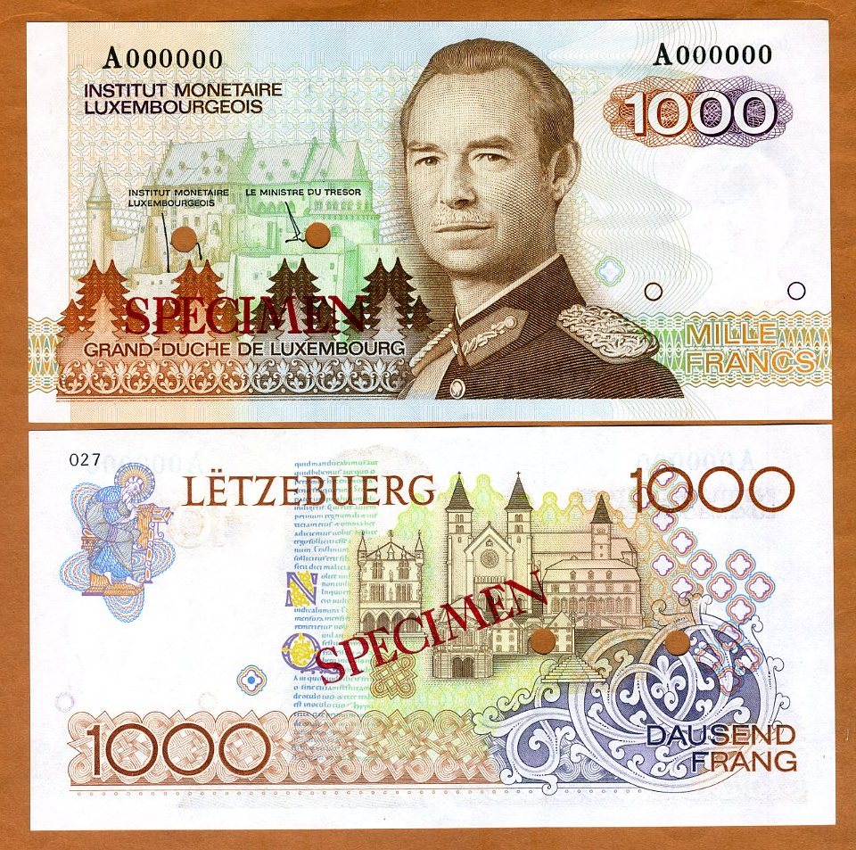 LUXEMBOURG 100 Francs Sign 2 Grand Duke Jean 1986 P-58b UNC Uncirculated