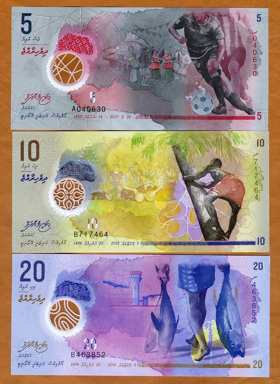5 10 20 50 100 Rufiyaa Maldives Set 5 PCS 2015//2017 Polymer UNC