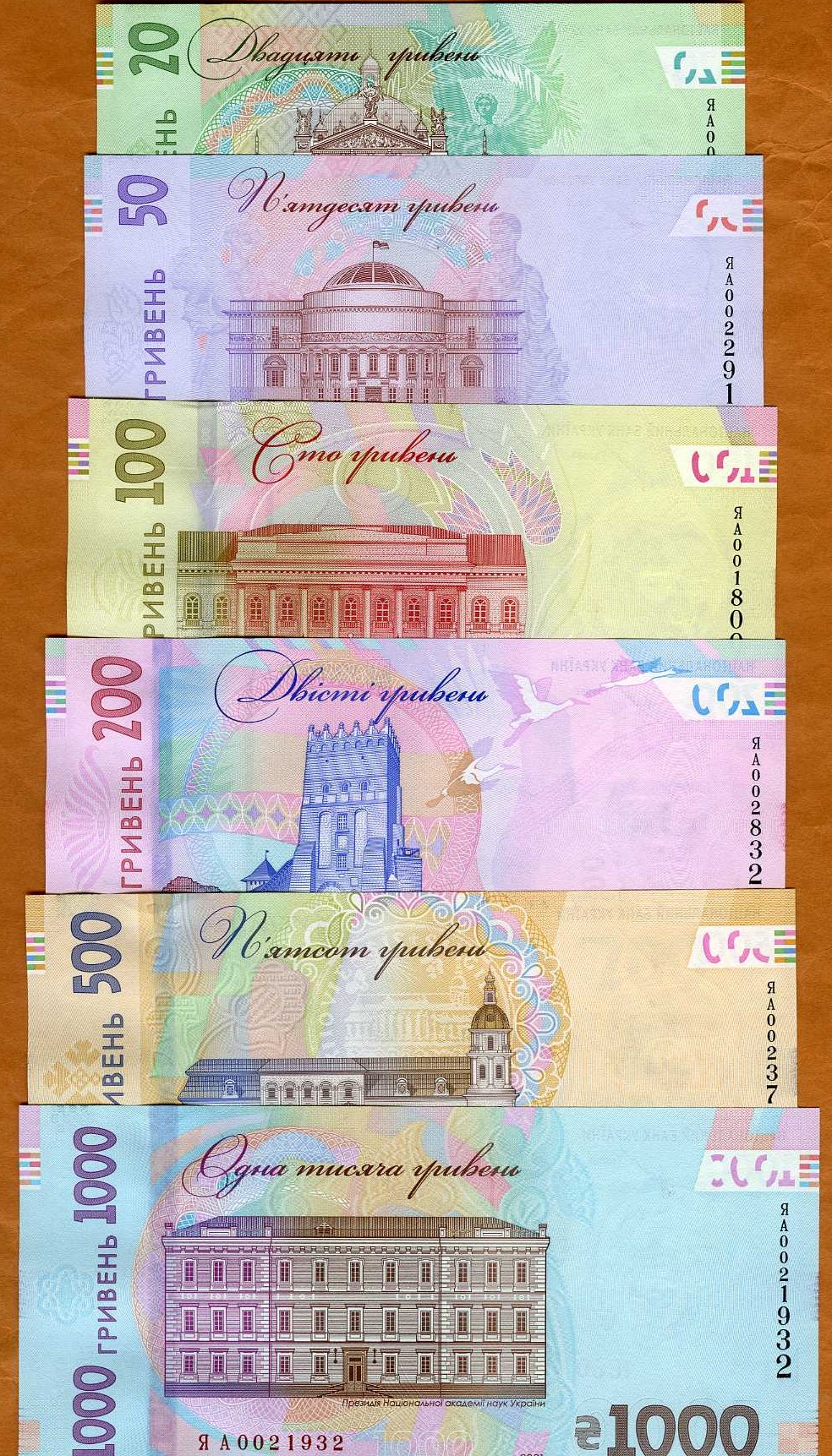 SET Ukraine, 20-50-100-200-500-1000 Hryvnia, 2021 P-New UNC