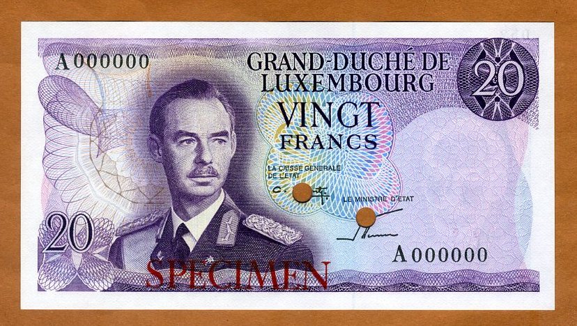 SPECIMEN, Color Trial Luxembourg 20 Francs, ND (1966) P
