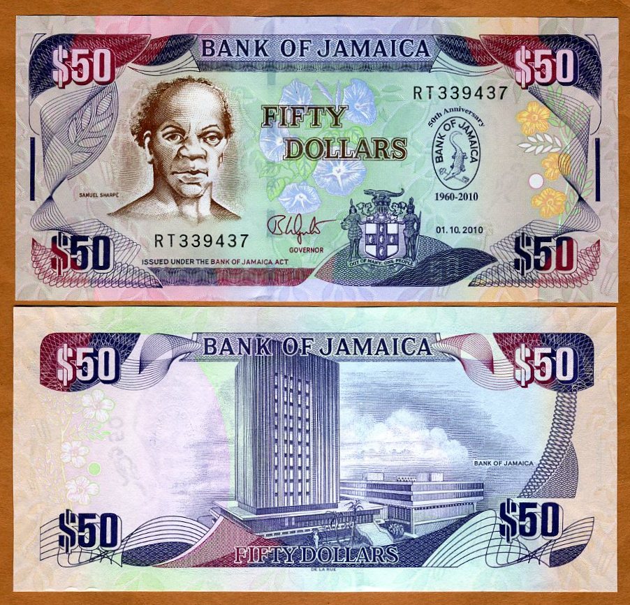 JAMAICA 50 DOLLARS 2013 P 94 HYBRID G/&D UNC