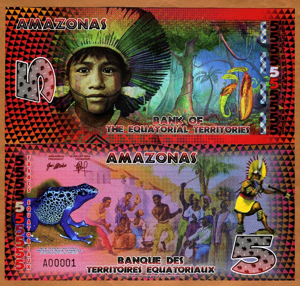POLYMER 40 x 5 Francs Brazil LOT Equatorial Territories 2014 UNC Amazonas