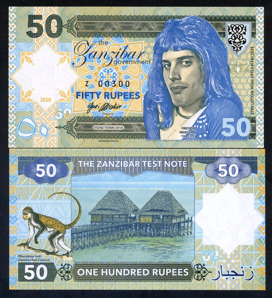 50 Rupees Error Freddie Mercury Private Issue UNC Tanzania Zanzibar 2018
