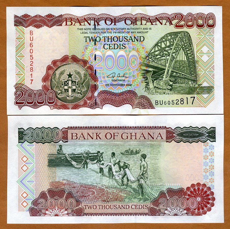 Coins & Paper Money GHANA 2000 2,000 CEDIS 1998 P 33 UNC Ghana wester ...