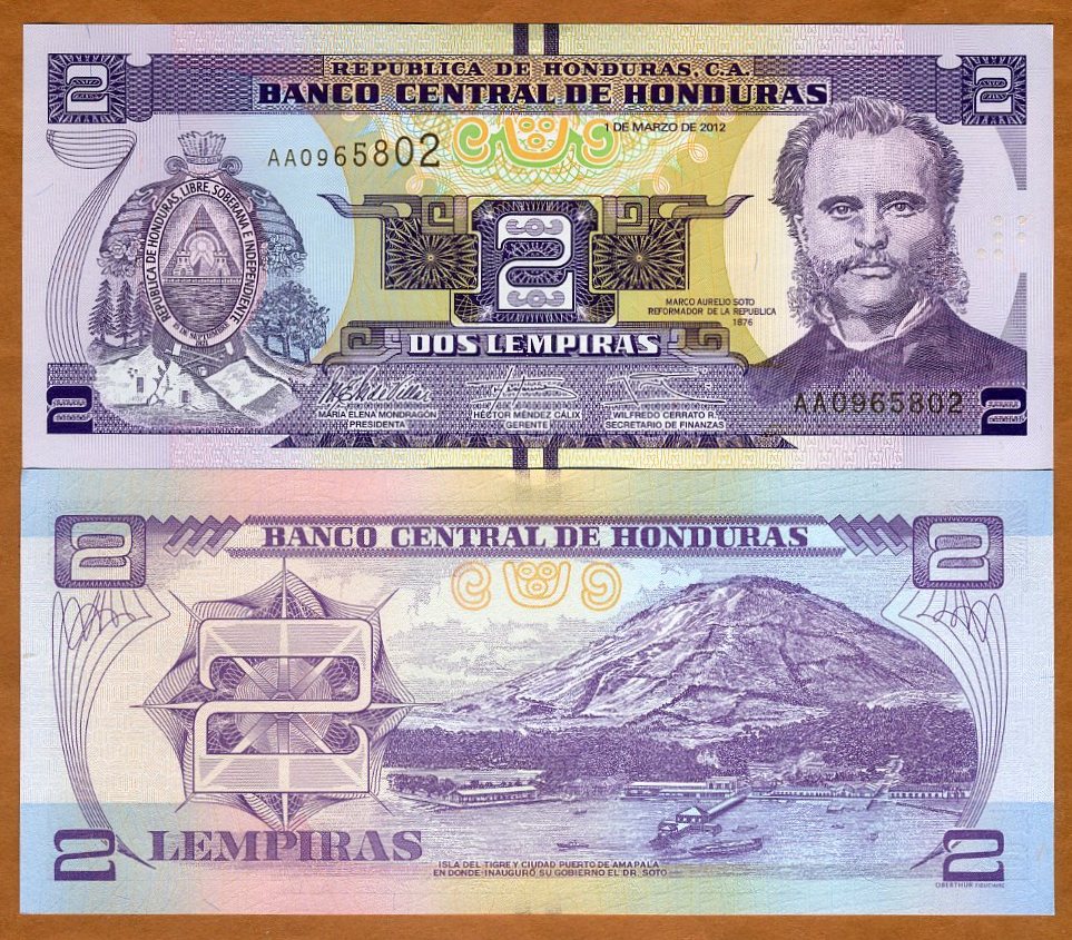 1+2+5+10+20 lempiras Pick 86-98 UNC random years Honduras set 5 pcs