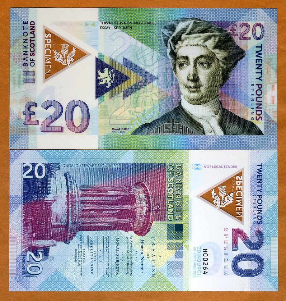 Scotland 20 pounds 2018 SPECIMEN Gabris Banknote Clear Window Polymer David Hume