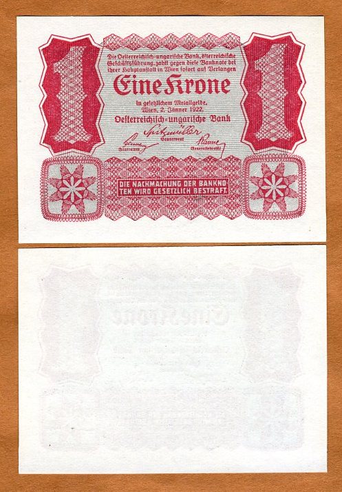 1  KRONE  1922  AU//UNC AUSTRIA P  73  Uncirculated  Banknotes