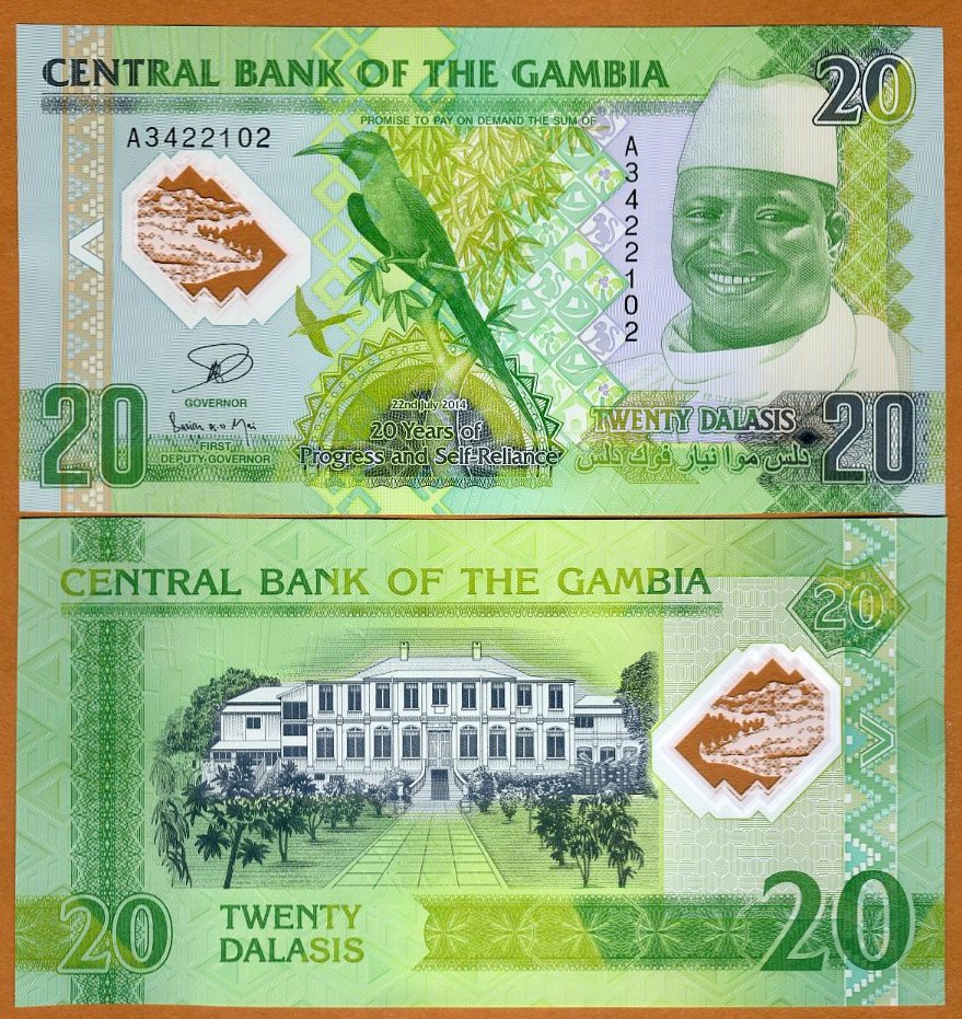GAMBIA 20 Dalasis UNC POLYMER Commemorative 2014 P-30 Bird