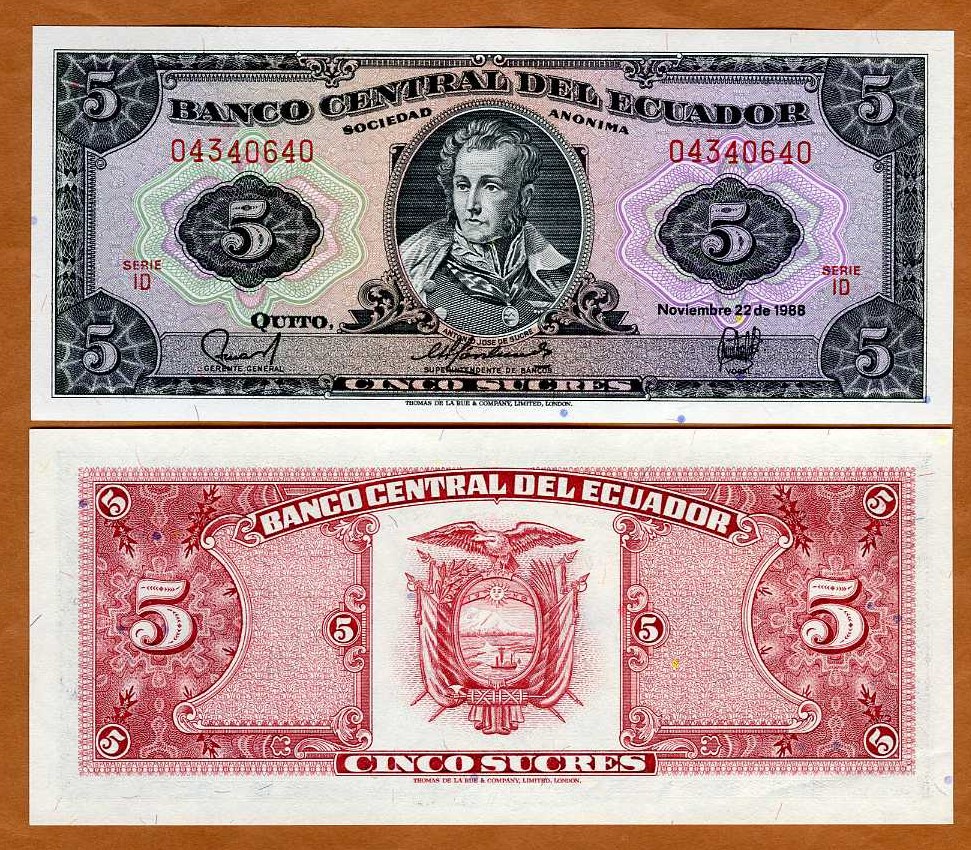 Ecuador, 5 Sucres, 11-22-1988, P-113d, UNC ID | eBay
