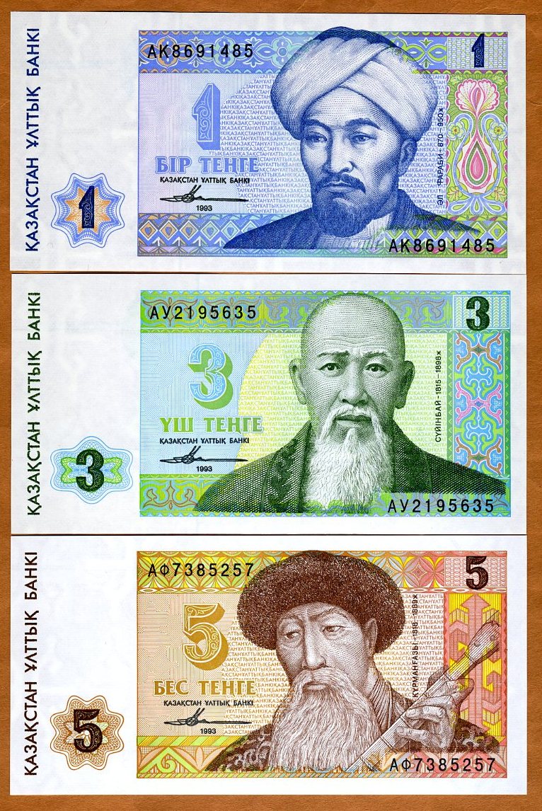 1993 Picks 7-8-9 UNC SET Kazakhstan FIRST INDEPENDENT ISSUE 1;3;5 tenge