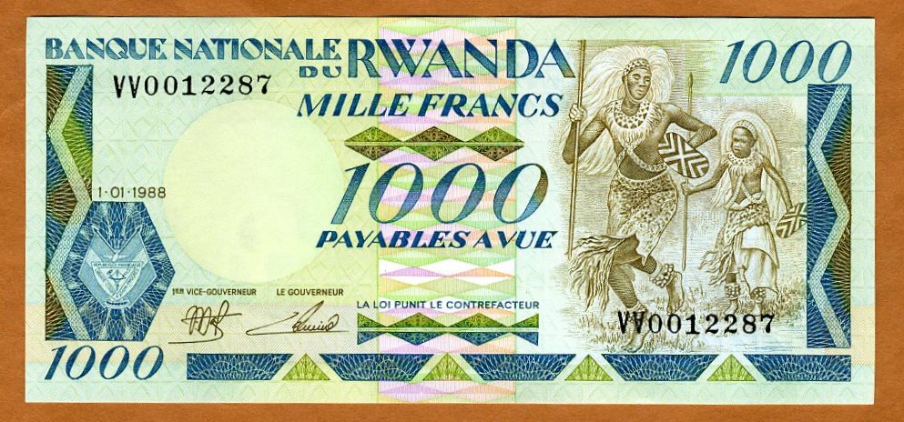 rwanda / africa, 1000 francs, 1988, p-21, unc > replacement
