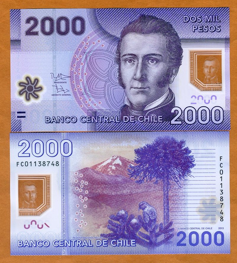 CHILE 2000 2,000 PESOS 2013 P 162 NEW DATE POLYMER UNC