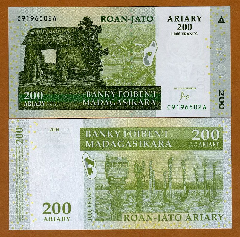 Madagascar 200 Ariary 2004 2016 P-New New Signature UNC
