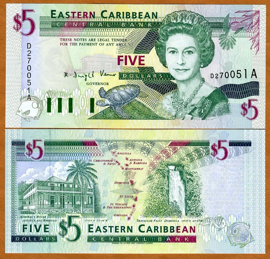 1994 Eastern East Caribbean Antigua $5 UNC P-31a
